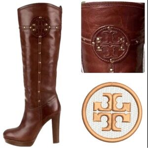 SOLD Tory Burch Colleen Studded Platform Knee High Boots Brown Size 7